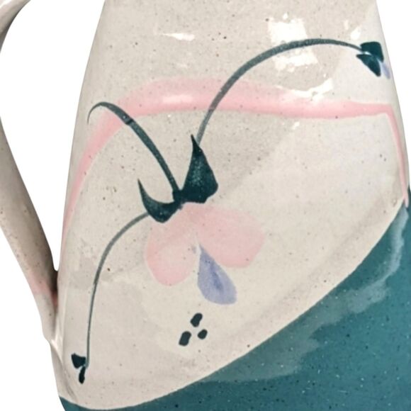Signed Studio Pottery Pitcher: Handmade Earthenware Floral Decor - Picture 6 of 8